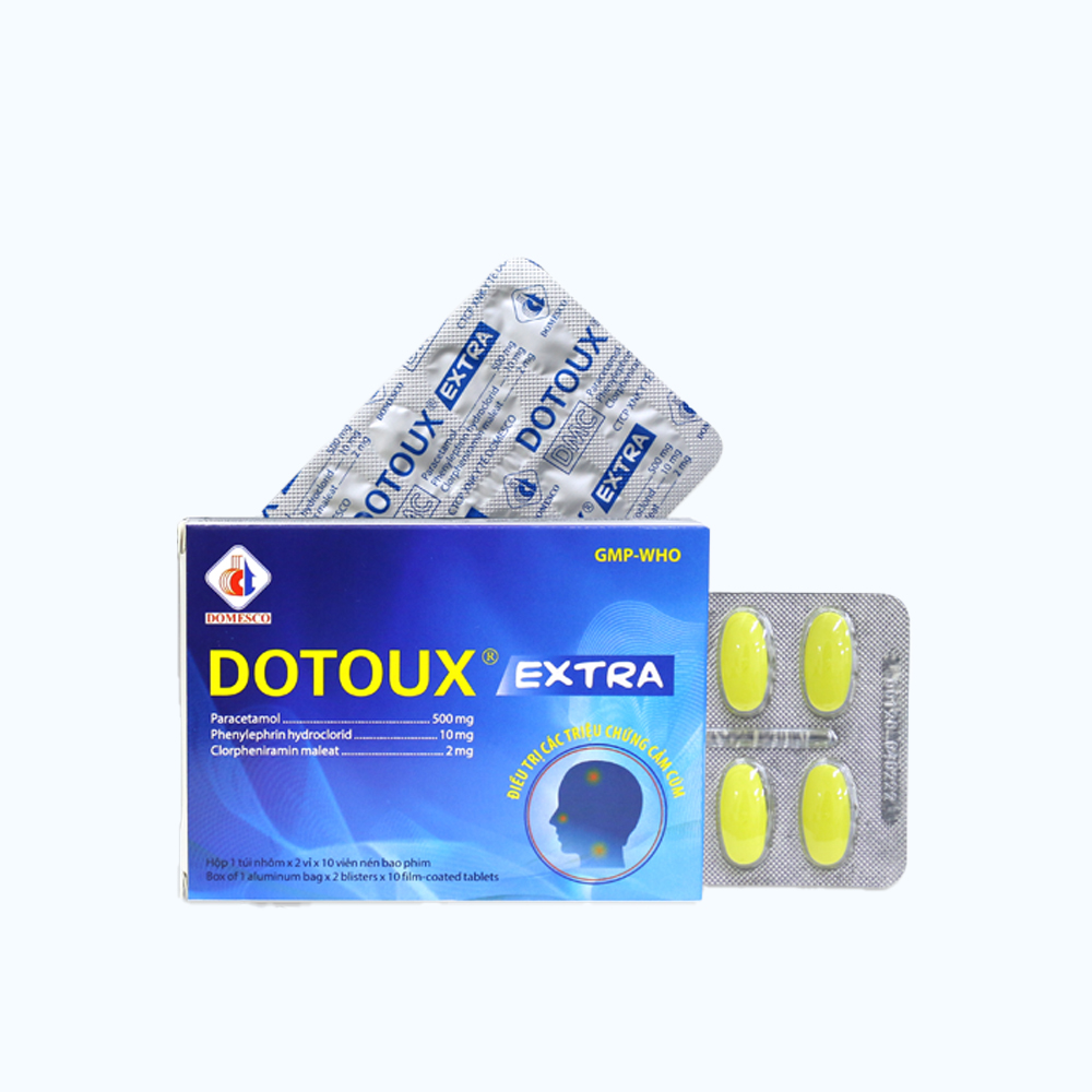 Viên nén bao phim Dotoux Extra điều trị các triệu chứng cảm cúm (2 vỉ x 10 viên)