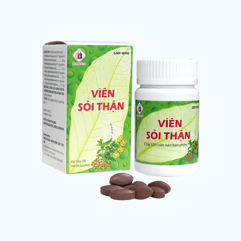 Viên sỏi thận Domesco điều trị các tình trạng gây ra bởi sỏi thận (Chai 100 viên)