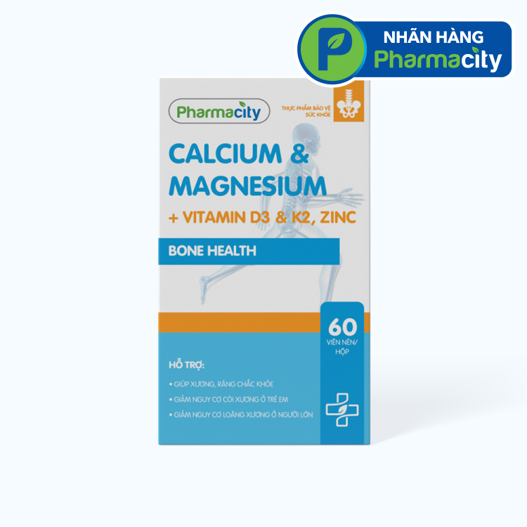 PMC Calcium & Magnesium, Vitamin D3 & K2, Zinc-Bone health (Chai 60 Vien)