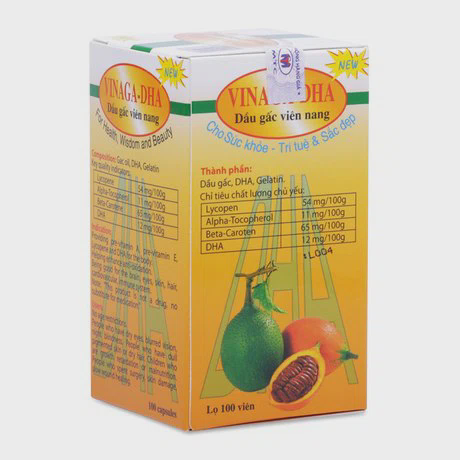 Chỉ bán offline -Dầu gấc viên nang cung cấp các Vitamin, tăng cường não bộ & chống oxy hóa Vinaga-DHA (100 viên/hộp)