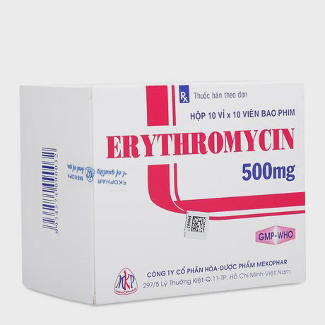 Erythromycin 500mg (Hộp 10 vỉ x 10 viên)