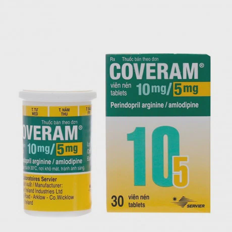 Viên nén Coveram 10mg/5mg điều trị bệnh tăng huyết áp, động mạch vành (chai 30 viên)