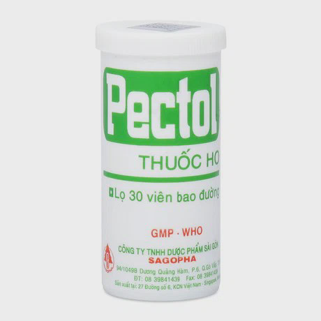 Viên nén bao đường Pectol điều trị các chứng ho đàm, suyễn do cảm mạo (chai 30 viên)