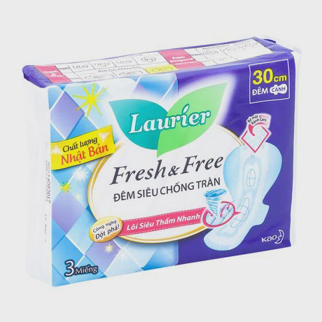BVS ban đêm có cánh Laurier Fresh & Free 30cm (3 miếng/gói)