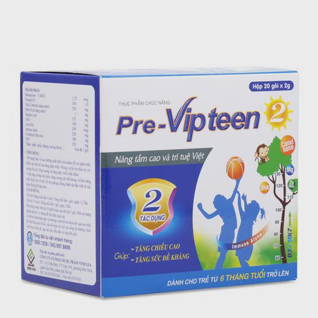 Bột pha uống Pre-Vipteen 2 hỗ trợ bổ sung Calci phát triển chiều cao cho trẻ em (Hộp 20 gói)