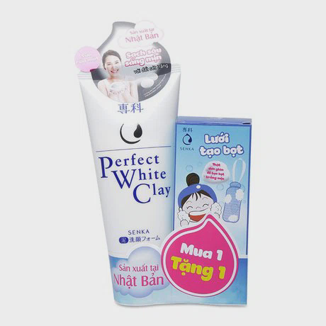 Sữa rửa mặt Senka Perfect White Clay (120g) + Tặng kèm lưới tạo bọt