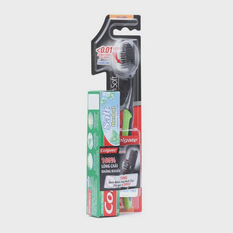Bàn chải đánh răng Colgate Slimsoft Charcoal + Tặng kèm kem đánh răng muối thảo dược Colgate (35g)