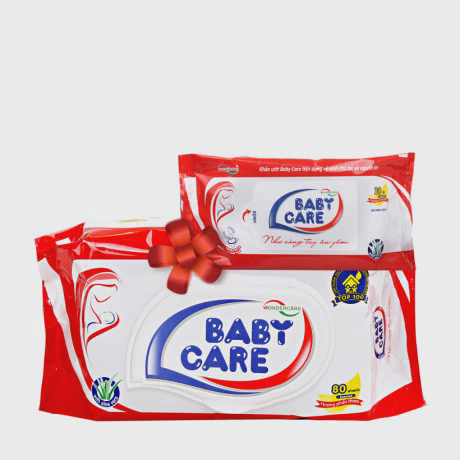 Khăn giấy ướt hương phấn thơm Baby Care (80 miếng/gói) + Tặng gói 30 miếng cùng loại