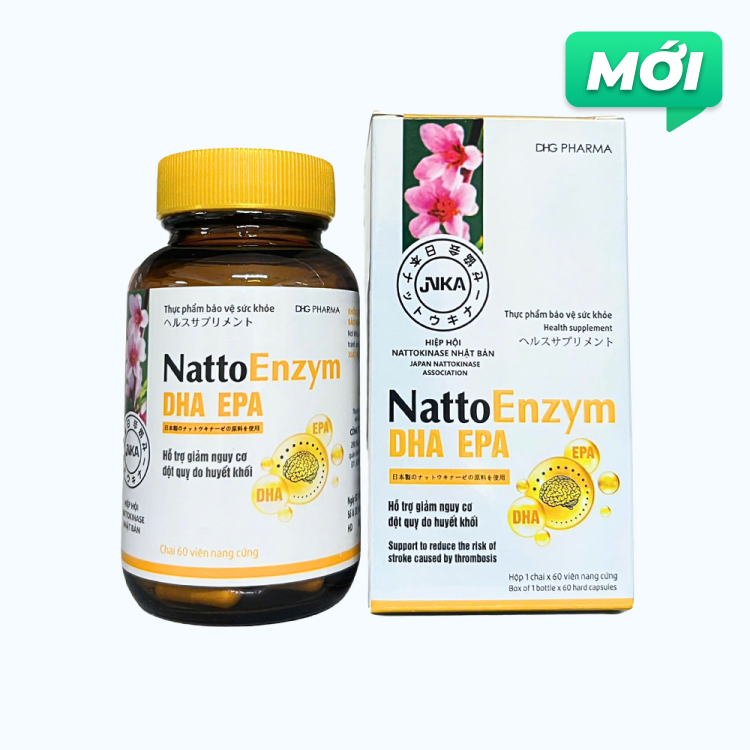 Viên Uống NattoEnzym DHA EPA DHG Pharma hỗ trợ Giảm Nguy Cơ Đột Quỵ Do Huyết Khối (Chai 60 viên)