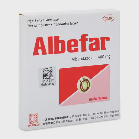 Viên nhai Albefar 400mg điều trị nhiễm giun, sán (1 vỉ x 1 viên)