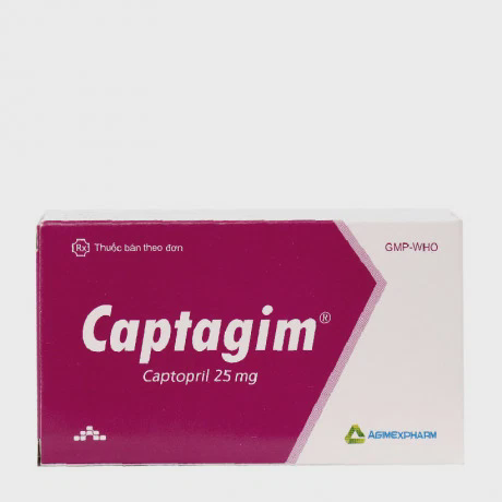 Viên nén Captagim 25mg điều trị tăng huyết áp, suy tim (10 vỉ x 10 viên)