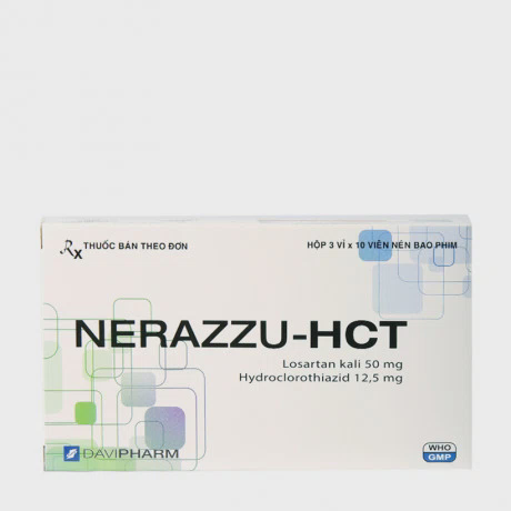 Viên nén Nerazzu HCT 50mg/12.5mg điều trị tăng huyết áp (3 vỉ x 10 viên)