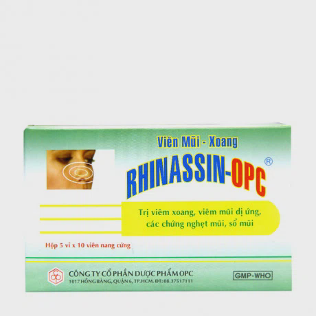 Viên nang cứng Viêm mũi xoang RHINASSIN điều trị viêm xoang, viêm mũi dị ứng (5 vỉ x 10 viên)