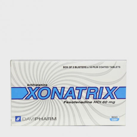 Viên nén bao phim Xonatrix 60mg điều trị viêm mũi dị ứng, mày đay (3 vỉ x 10 viên)