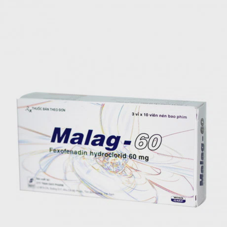 Viên nén bao phim Malag-60 điều trị triệu chứng dị ứng, mày đay (10 vỉ x 10 viên)
