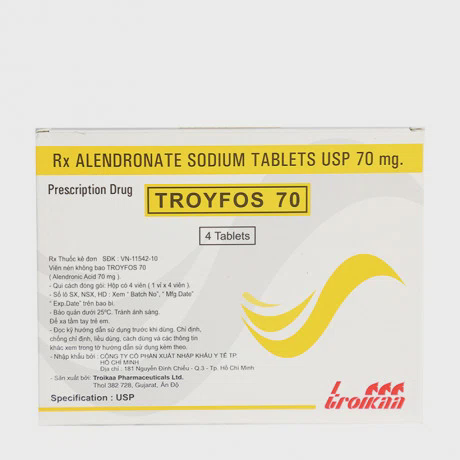 Thuốc điều trị loãng xương ở phụ nữ sau thời kỳ mãn kinh và ở nam giới Troyfos 70mg (1 vỉ x 4 viên/hộp)