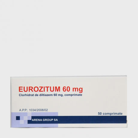 Viên nén Eurozitum 60mg điều trị tăng huyết áp, đau thắt ngực (5 vỉ x 10 viên)