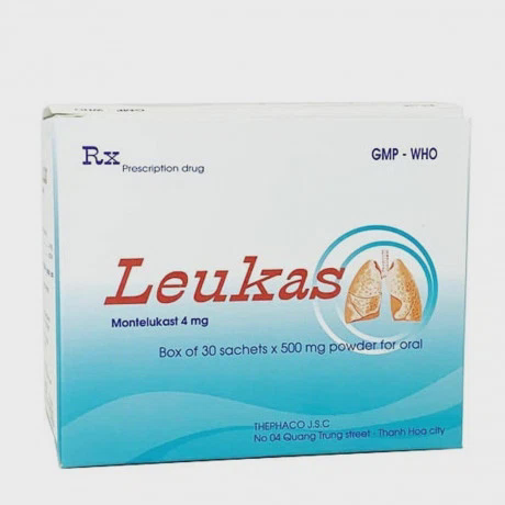 Thuốc bột uống Leukas 4mg dự phòng và điều trị hen phế quản mạn tính, viêm mũi dị ứng (hộp 30 gói)