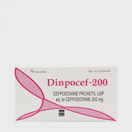 Viên nén bao phim Dinpocef 200mg điều trị nhiễm khuẩn (1 vỉ x 10 viên)