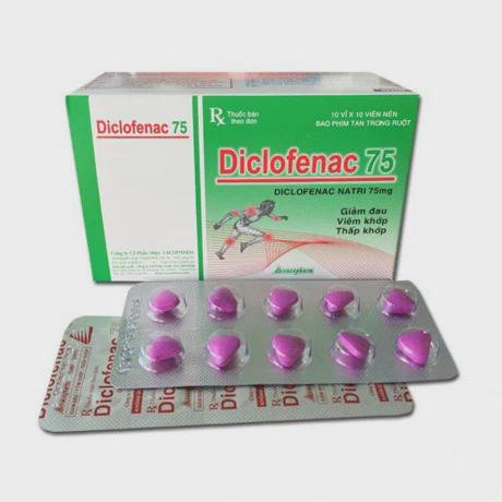 Viên bao tan ở ruột Diclofenac 75mg Vacopharm trị viêm và giảm đau khớp (10 vỉ x 10 viên)