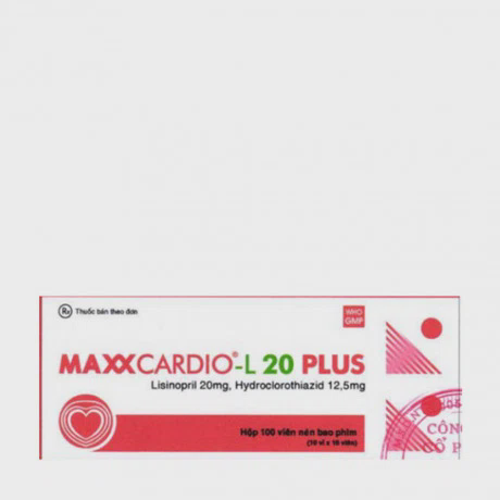 Viên nén bao phim Maxxcardio-L 20 Plus Ampharco điều trị tăng huyết áp (3 vỉ x 10 viên)