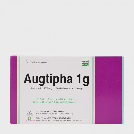 Viên nén bao phim Augtipha 1g kháng sinh điều trị nhiễm khuẩn (2 vỉ x 10 viên)
