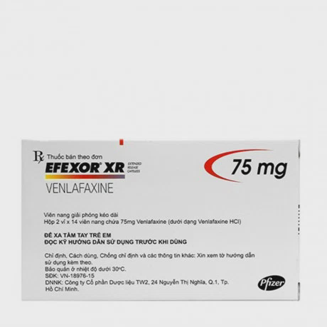 Viên giải phóng có kiểm soát Efexor XR 75mg trị trầm cảm nặng và rối loạn lo âu (2 vỉ x 14 viên)