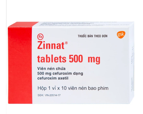 Thuốc Zinnat 500mg GSK điều trị các chứng nhiễm khuẩn, viêm tai giữa, viêm xoang (1 vỉ x 10 viên)