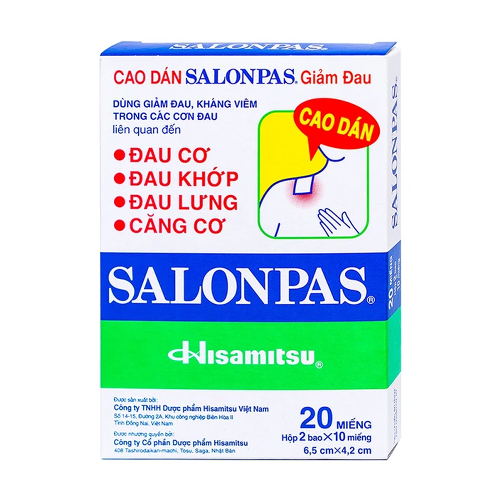 Cao dán Salonpas giảm đau, chống viêm khớp (20 hộp x 12 miếng)