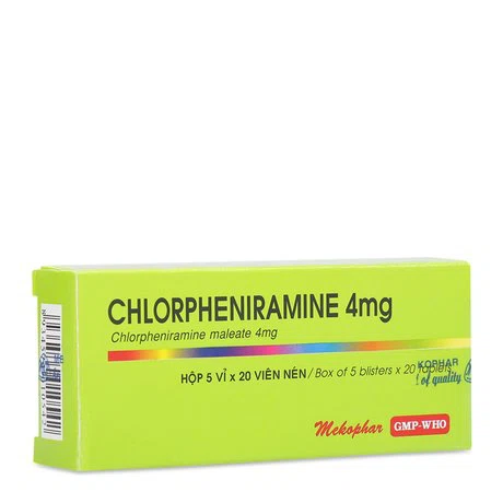 Thuốc điều trị bệnh viêm mũi dị ứng và các triệu chứng dị ứng khác Chlorpheniramine 4mg (5 vỉ x 20 viên/hộp)