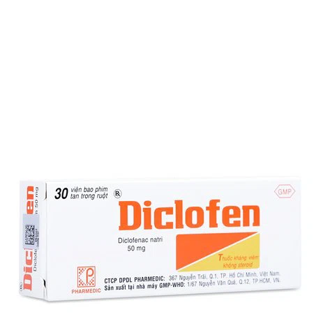 Viên tan trong ruột Diclofen 50mg Pharmedic trị triệu chứng của viêm xương khớp (3 vỉ x 10 viên)