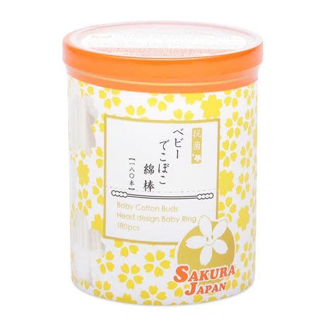 Tăm bông xoăn kháng khuẩn trẻ em Sakura Baby TB12 (180 que/hộp)
