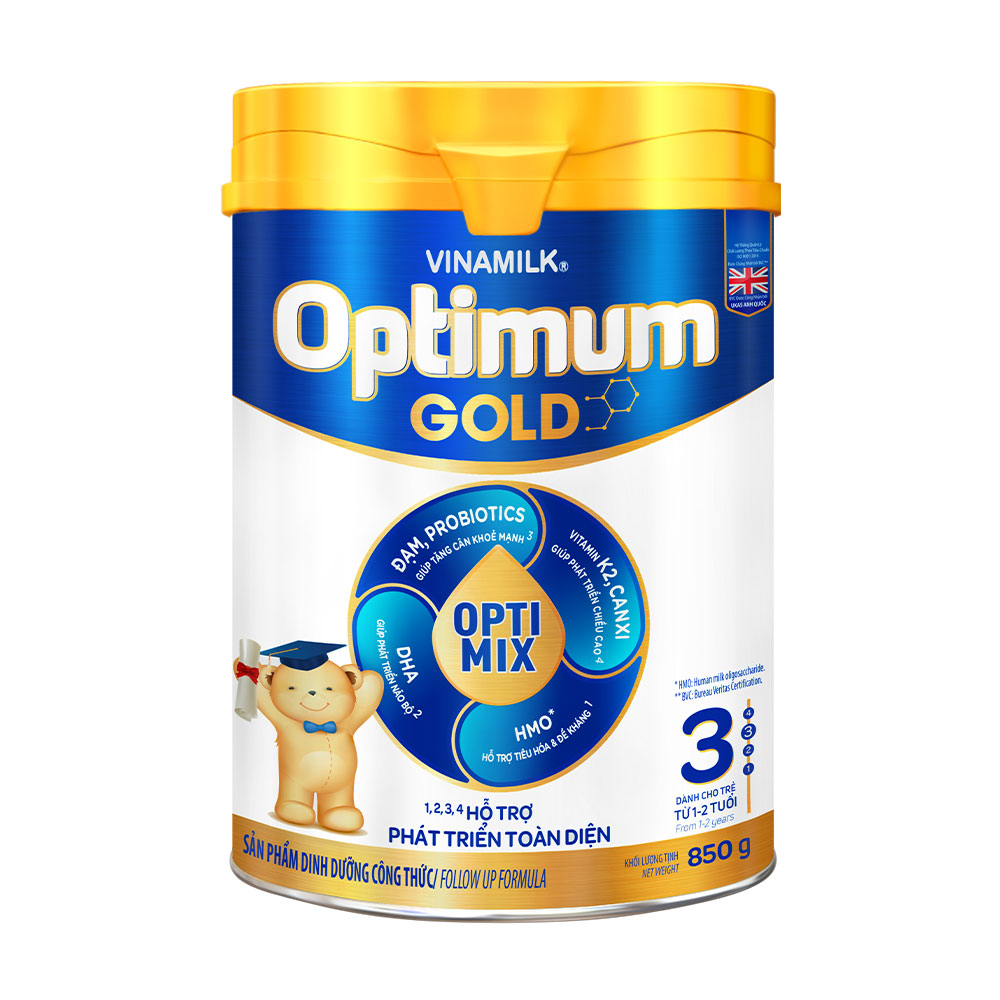 Sữa Bột VINAMILK OPTIMUM GOLD Số 3 Cho Bé 1-2 Tuổi (Hộp 850g)