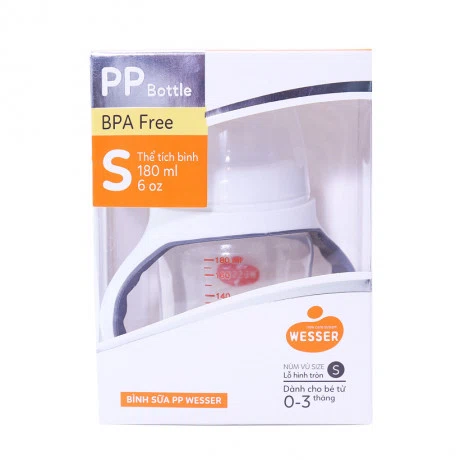 Bình sữa cho trẻ 0-3 tháng có tay cầm PP Wesser (180ml)
