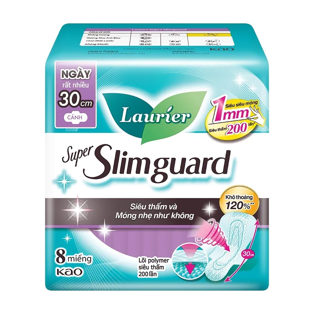 Laurier Super Slimguard Night Bang Ve Sinh Sieu Mong Bao Ve Ban Dem 30cm 8M