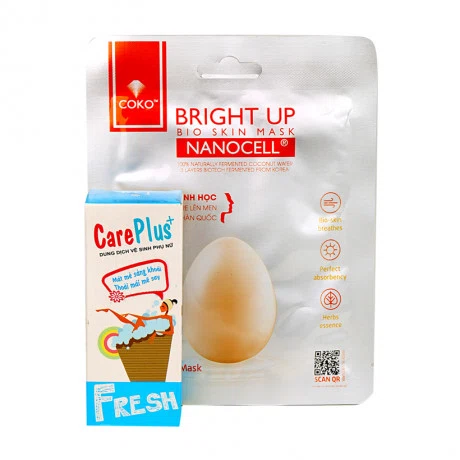 Mặt nạ sinh học dưỡng trắng Coko Brightup Nanocell Mask (23g) + Tặng DDVS phụ nữ Care Plus (50ml)