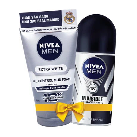 Sữa rửa mặt Nivea Men Extra White (100g) + Tặng kèm lăn khử mùi Nivea Men (12ml)