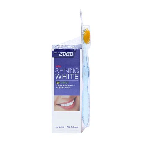 Kem đánh răng làm trắng răng 2080 Shining White 3D Effect Hàn Quốc (100g) + Tặng kèm bàn chải đánh răng E.Clean Nano