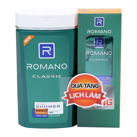 Sữa tắm cao cấp Romano Classic (180g) + Tặng kèm dầu gội Romano (5g x 12 gói/hộp)