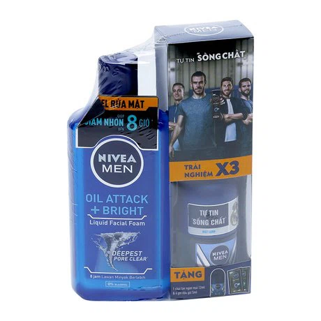 Gel rửa mặt giảm nhờn Nivea Men (150ml) + Tặng lăn khử mùi Nivea Men (12ml) và 6 gói dầu gội Nivea Men (5ml)