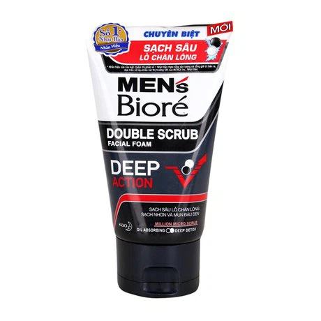 Sữa rửa mặt tác động kép sạch sâu cho nam Men’s Bioré Double Scrub Facial Foam (100g)