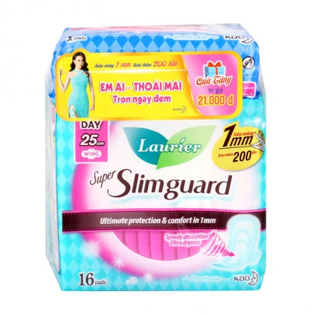 Băng vệ sinh ban ngày siêu mỏng cánh Laurier Super Slimguard 25cm (16 miếng/gói)