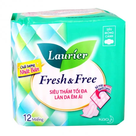 Băng vệ Laurier Fresh & Free siêu mỏng cánh siêu thấm tối đa (12 miếng/gói)