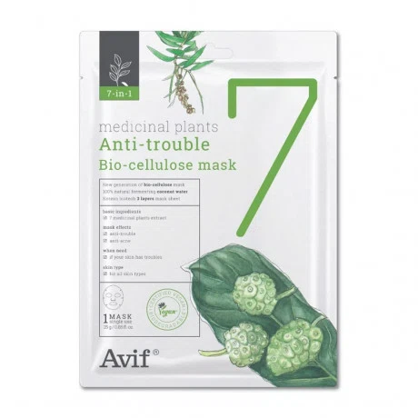 Mặt nạ dưỡng da Avif 7-In-1 Medicinal Plants Anti-Trouble Bio-Cellulose Mask 25g