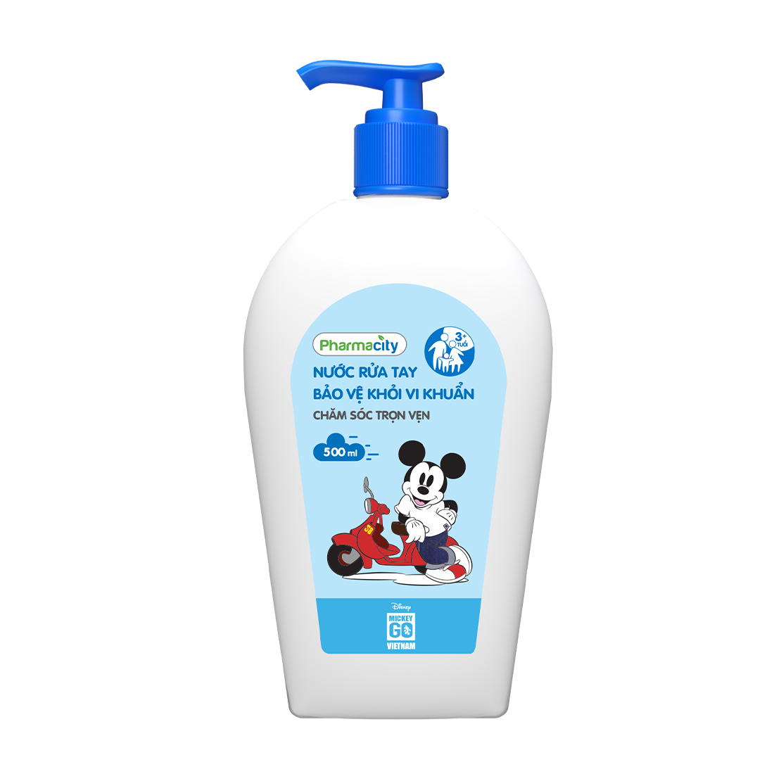 Nước rửa tay bảo vệ khỏi vi khuẩn - Chăm sóc trọn vẹn Pharmacity Mickey go Việt Nam (500ml)