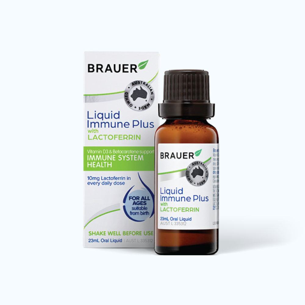 Thực phẩm bảo vệ sức khỏe hỗ trợ tăng cường sức đề kháng Brauer Liquid Immune Plus with Lactoferrin (Chai 23ml)