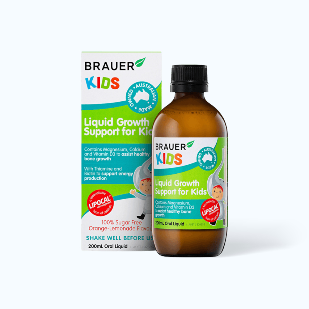 Siro BRAUER Kids Liquid Growth Support For Kids giúp phát triển chiều cao cho trẻ từ 1 tuổi (200ml)