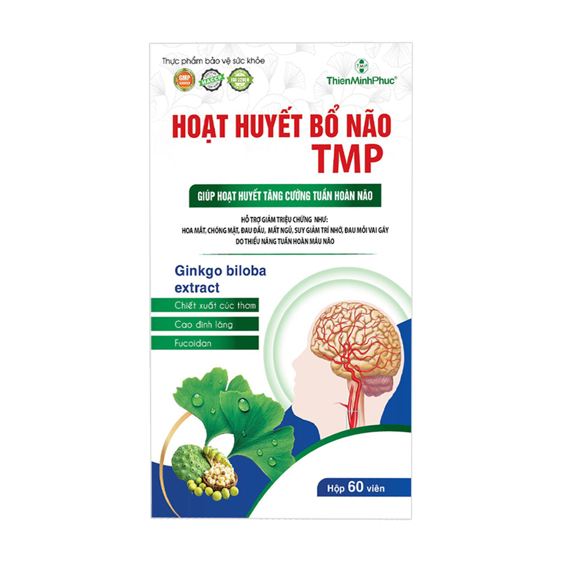 Thực phẩm bảo vệ sức khỏe Viên hỗ trợ tuần hoàn não Hoạt Huyết Bổ Não TMP (Hộp 60 viên)