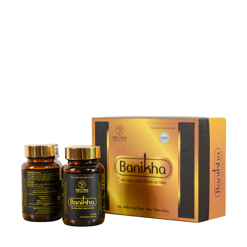 Thực phẩm bảo vệ sức khỏe viên nang đông trùng hạ thảo Thiên Phúc Banikha (Hộp 2 lọ x 30 viên)