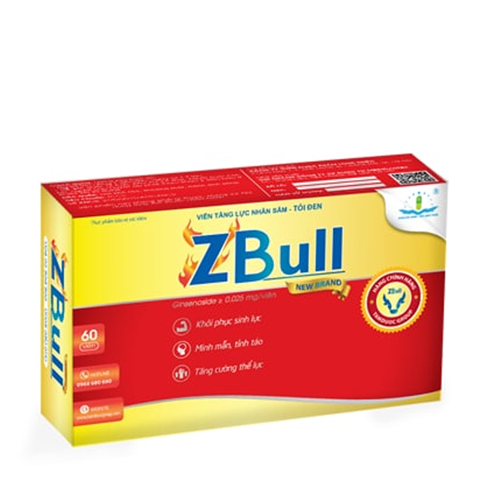 Thực phẩm bảo vệ sức khỏe viên tăng lực nhân sâm tỏi đen ZBULL (Hộp 60 viên)